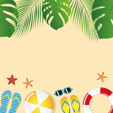 farklı plaj aletleri yaz tatili arka planı