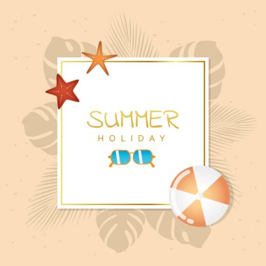 Güneş gözlüğü ve deniz yıldızı ile yaz tatili tasarımı