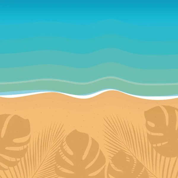 Summer holiday beach and ocean background with palm leaves shadow — Stock vektor