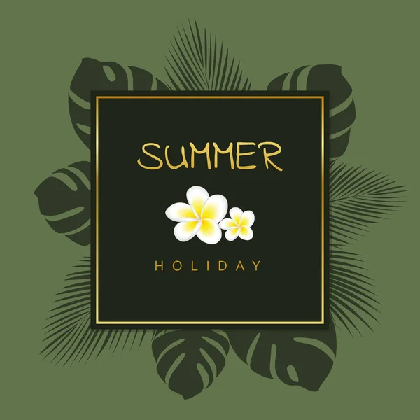 Элегантный зеленый и золотой летний отдых дизайн с пальмовыми листьями — стоковый вектор