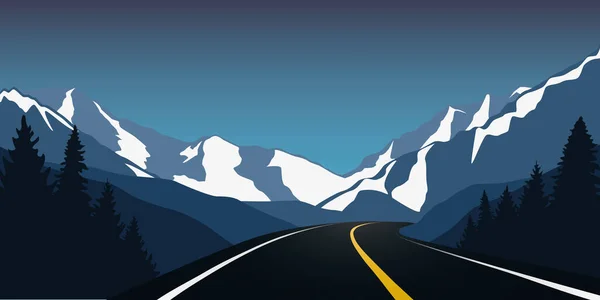 Asphalt highway in the snowy mountains winter landscape — Stok Vektör