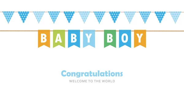 Baby Boy Party Flagge Willkommenskarte für die Geburt — Stockvektor