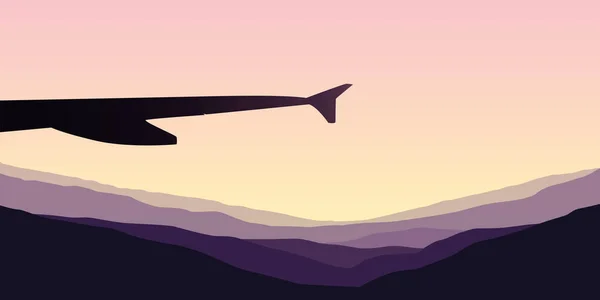 Nascer do sol nas montanhas vista do avião —  Vetores de Stock