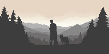 dağ ve orman manzara köpek ile çift