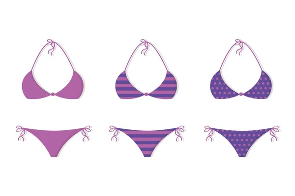 異なるパターンを持つ紫のピンクのビキニのセット — ストックベクタ