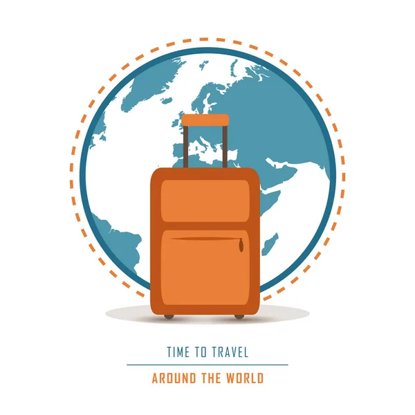 Time to travel around the world with suitcase — Stock Vector