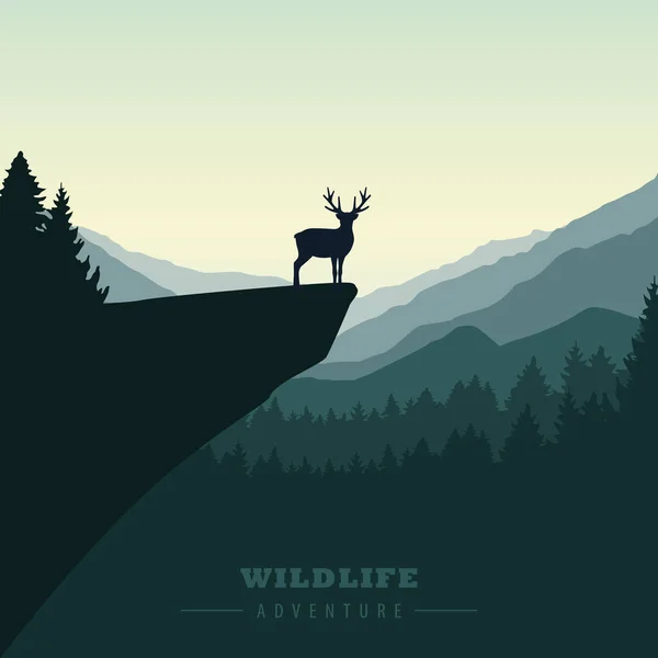 Wildlife adventure elk in the wilderness on a cliff — Stock Vector