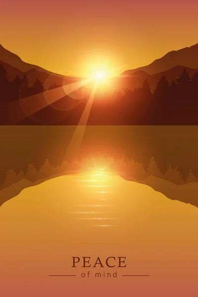 Beautiful sunrise by peaceful lake on mountain autumn nature landscape — Stock Vector