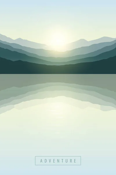 Красивий схід сонця на мирному озері на гірському природному ландшафті — стоковий вектор
