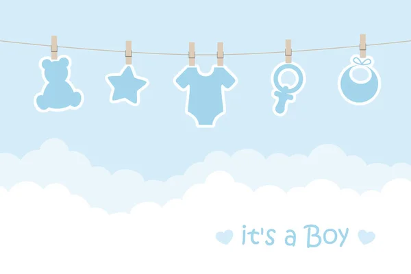 É um menino bem-vindo cartão de saudação para o parto — Vetor de Stock