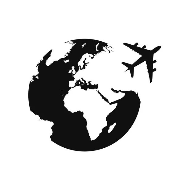 Plane flying around the globe travel icon — Wektor stockowy
