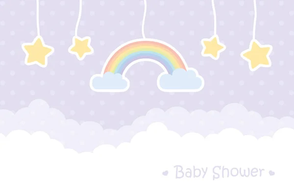 Baby shower welcome greeting card for childbirth rainbow and star — Stockvector