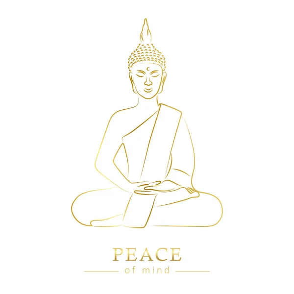 Buda dourado figura paz de espírito isoladet no fundo branco — Vetor de Stock