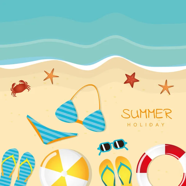 Verschiedene Strandutensilien Sommer Urlaub Hintergrund — Stockvektor