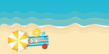girl on the beach under umbrella summer holiday design