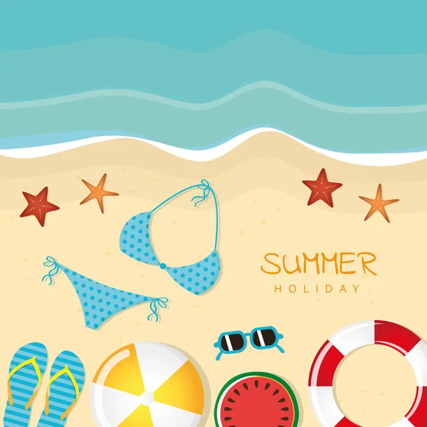 Different beach utensils summer holiday background — Stock Vector