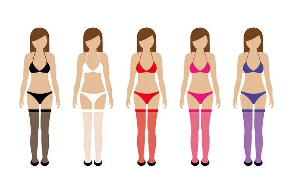 Conjunto de mujeres con medias altas de muslo en diferentes colores — Vector de stock