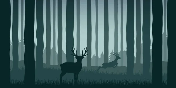 Wildlife elk in green forest nature landscape — Stock Vector