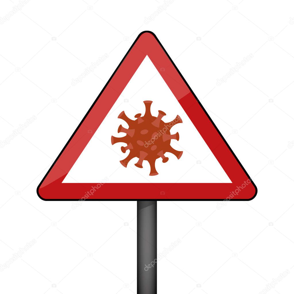 triangular warning sign with virus icon