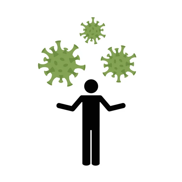 Hombre con preguntas sobre el pictograma del virus — Archivo Imágenes Vectoriales
