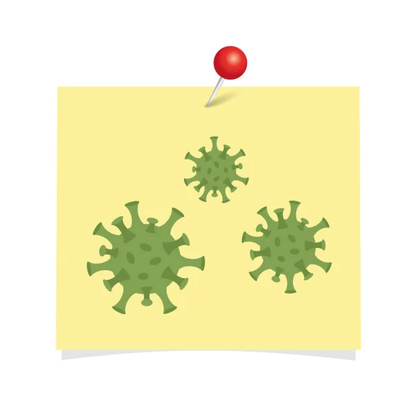 Nota adhesiva amarilla con símbolo de virus — Vector de stock