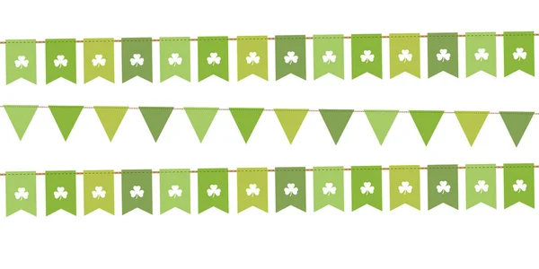 Steaguri de partid cu model verde cu frunze de trifoi izolate pe fundal alb — Vector de stoc