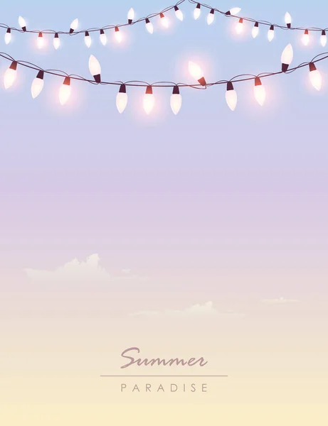 妖精の光と明るい夏の楽園の空の背景 — ストックベクタ