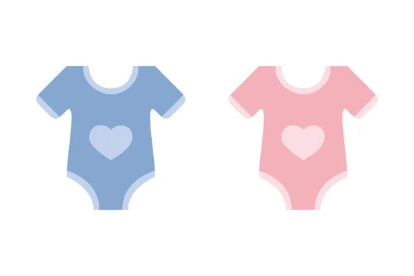 可愛い青とピンクのボディスーツとハートの赤ちゃんの男の子と女の子 — ストックベクタ