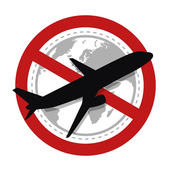Viaje con el avión prohibido señal de advertencia — Vector de stock