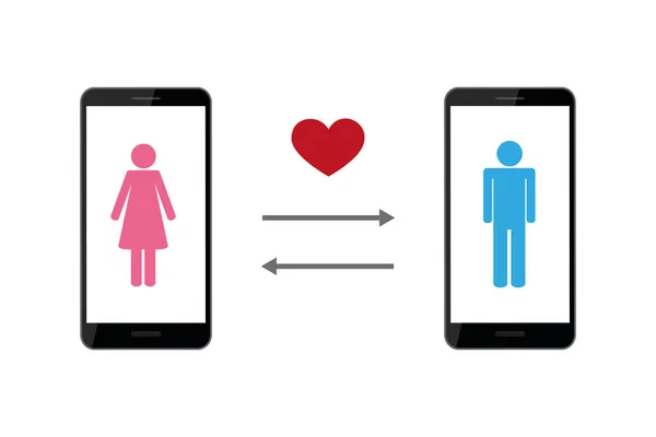 オンライン日付男性と女性のピクトグラムとアプリの概念 — ストックベクタ