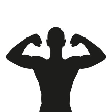 Beyaz arka planda izole edilmiş kaslı güçlü erkek silueti