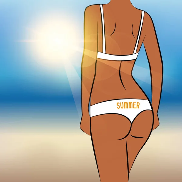 Сексуальна дівчина в сонячний літній день на пляжі — стоковий вектор