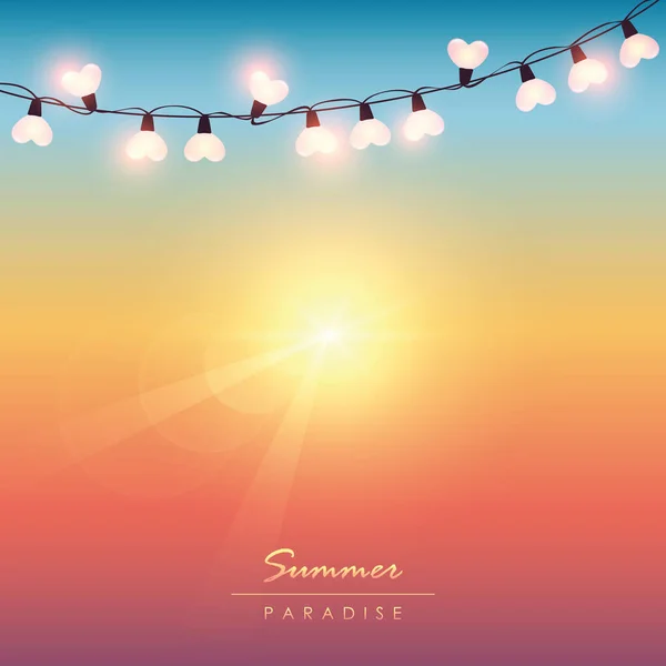 Verão paraíso céu fundo com luz de fadas —  Vetores de Stock