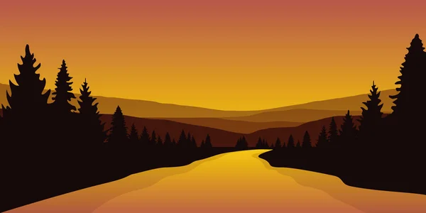 Hermoso río grande en un bosque paisaje otoñal — Vector de stock