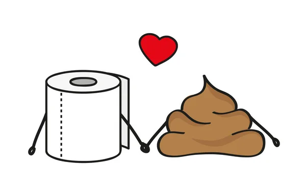 Cartone animato divertente con rotolo di carta igienica e cacca — Vettoriale Stock