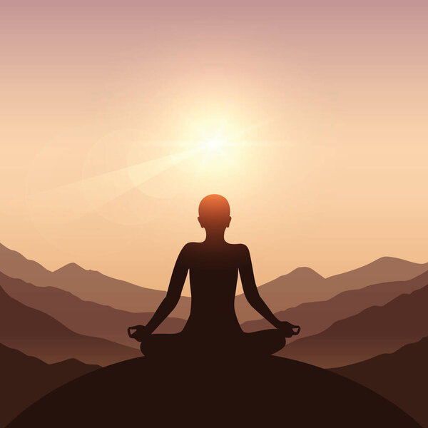 peace of mind meditation concept silhouette with mountain background