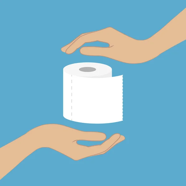 Rotolo di carta igienica tra le mani umane — Vettoriale Stock