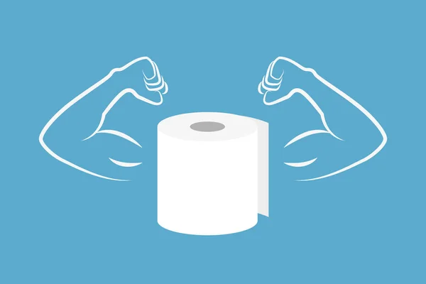 Rollo fuerte de papel higiénico con brazos musculares — Vector de stock