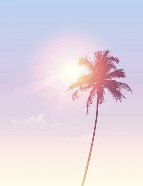 Palm tree silhouette on summer sky background with sun light — Stock Vector