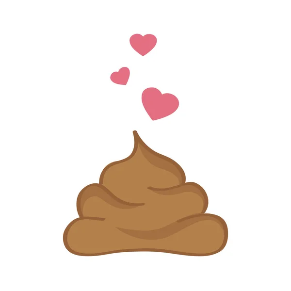 Poop cartoon with hearts isolated on white — Stock Vector