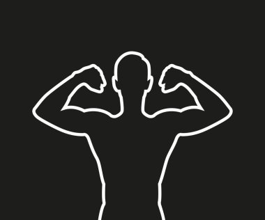 Güçlü kaslı adam silueti siyahta izole edilmiş.