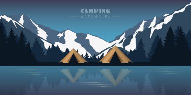 Karlı dağlardaki çölde gölün kenarında kamp macerası.