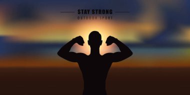 güçlü adam silueti gün doğumunda açık hava sporu