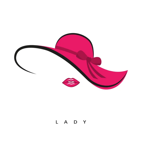 Γυναικείο ροζ καπέλο με φιόγκο και σέξι χείλη — Διανυσματικό Αρχείο