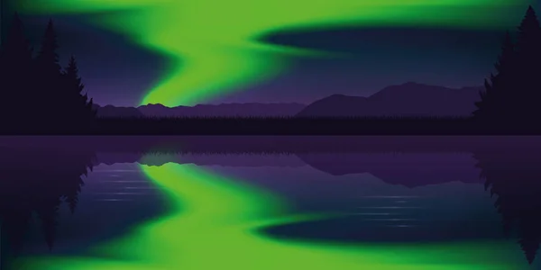 Krásný zelený polární světla divoká příroda krajina — Stockový vektor