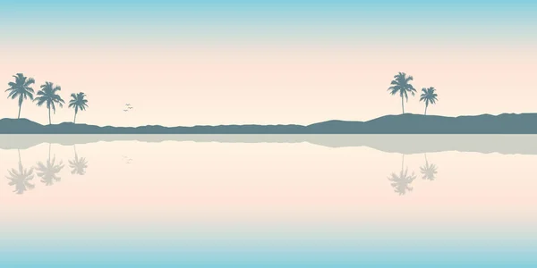 Parlak yaz tatili arka planda okyanus dağı ve palmiye ağaçları — Stok Vektör