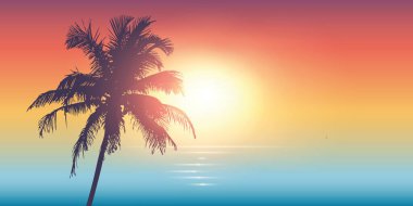 Güneşli bir yaz tatili tasarımında palmiye ağaçları silueti