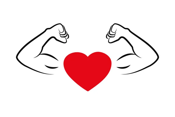 Starkes Herz mit muskulösen Armen — Stockvektor