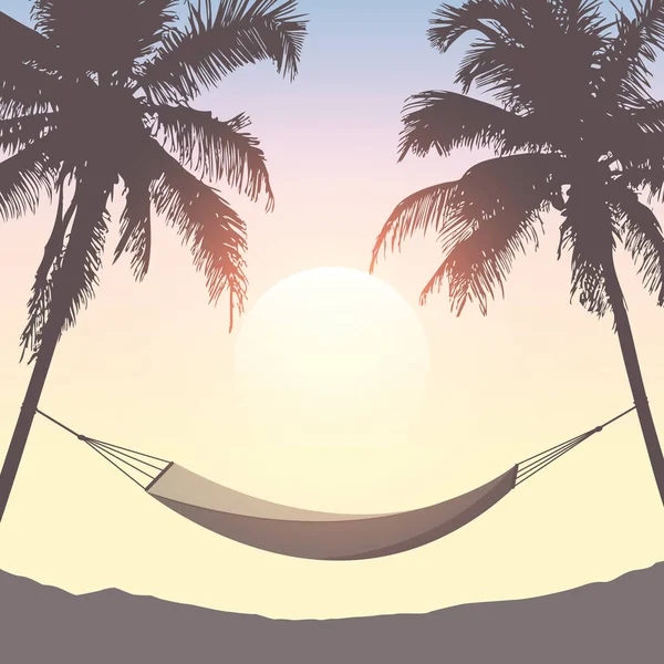 Hängmatta mellan palmer sommar semester design — Stock vektor