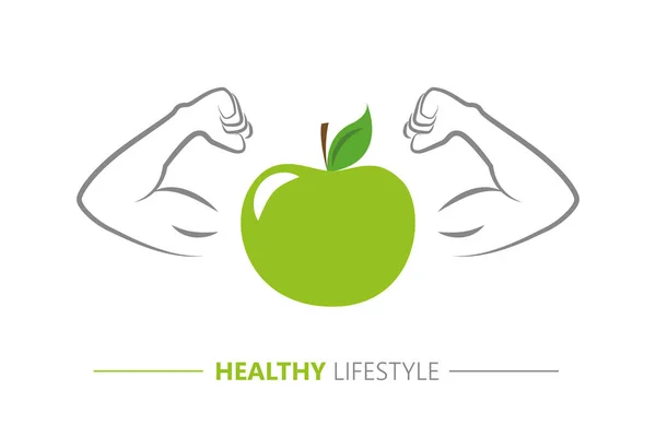 Healthy lifestyle strong apple with muscular arms — Stock Vector